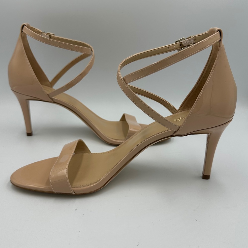 Michael Kors Ava Mid Patent Blush Strappy Heels Sz 11 Nude Minimalist Sandal NIB - Picture 8 of 11